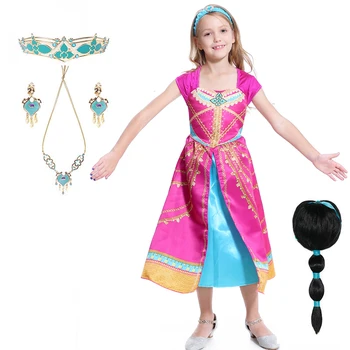 Dívky Šaty Aladdin Kostým Jasmine Šaty Růžové Fuchsie Oblečení Pro Děti, Ženy Aladdin lampy jasmine cosplay Kostým jasmine Paruky