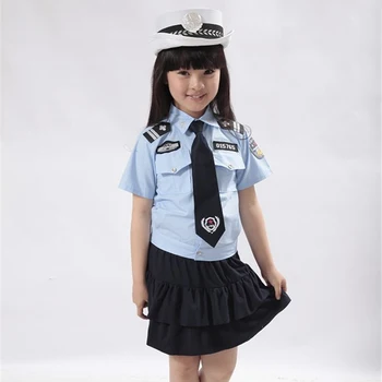 Dívky Šaty Sada pro Halloween Cosplay Kostýmy Jevištní Výkon Skládaná Sukně+Policejní Uniformu+čepice+kravata pro Děti Chlapci