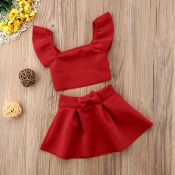 Děti baby girls oblečení set červené off rameno topy +bowknot sukně dětské oblečení tlusté letní oblečení pro dívky kostým
