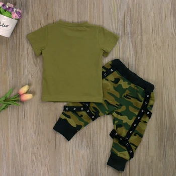 Děti Módní Oblečení 2 Ks Batole Baby Boy Oblečení Nastavit Dopis Print T-shirt Top+ Maskovací Kalhoty Oblečení Obleky