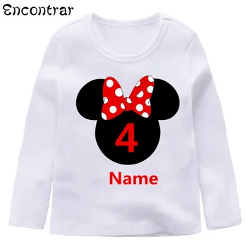 Děti Narozeninové Číslo Název 1-9 Kreslený Design T Shirt Chlapci/Dívky Ležérní Dlouhý Rukáv Topy dětské Bílé Anime T-Shirt,LKP3055