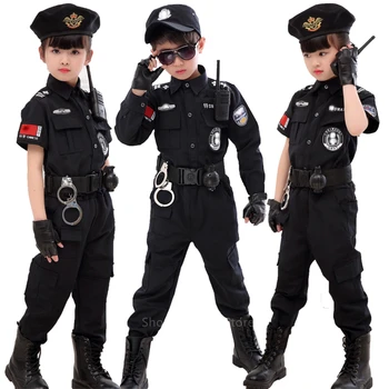 Děti Provoz Speciální Policejní Halloween, Karneval, Párty Výkon Policisté Uniformy Děti Armádu Chlapce Cosplay Kostýmy 110-160CM