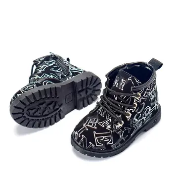 Děti sníh boty chlapce a dívky, krátké Martin boty semišové retro reliéfní písmena dítě teplé plus sametové boty