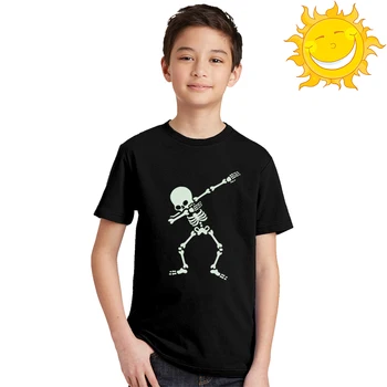 Děti Svítící Tričko Utírala Skele Lebky Tisku Legrační Batole Chlapec Dívka Krátký Rukáv Glow In Dark T-shirt Děti noční svítící Tričko