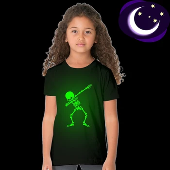 Děti Svítící Tričko Utírala Skele Lebky Tisku Legrační Batole Chlapec Dívka Krátký Rukáv Glow In Dark T-shirt Děti noční svítící Tričko
