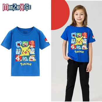 Děti T-shirts Bílé Bavlněné Tkaniny s Krátkým Rukávem Funny Pokemon T shirt Boys dětské Oblečení 2019 Letní Dětské Oblečení pro Dívky