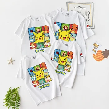 Děti T-shirts Bílé Bavlněné Tkaniny s Krátkým Rukávem Funny Pokemon T shirt Boys dětské Oblečení 2019 Letní Dětské Oblečení pro Dívky
