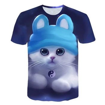 Děti v létě kolem krku krátký rukáv T-shirt dítě kreativní 3D cute cat T-shirt stylové chlapci a dívky ležérní sportovní tričko