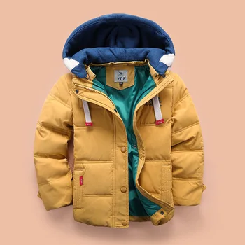 Dětská péřová Bunda 4-10T Let, zimní dětské oblečení chlapci neformální teplá bunda s kapucí pro chlapce solidní chlapci teplé kabáty