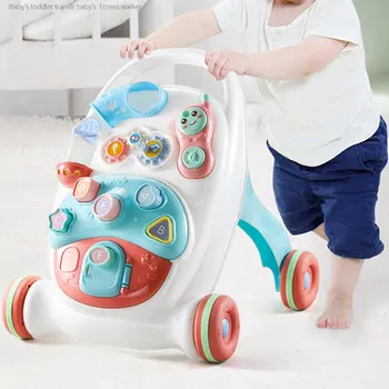 Dětské Chodítko Hračky Prvním Krokem Auto Multifuctional Batole Vozík Sit-to-Stand ABS Hudební Walker s Nastavitelným Šroubem pro Batole