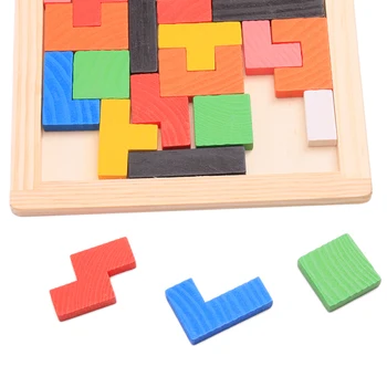 Dětské Dřevěné Tetris Puzzle Hračky Barevné Puzzle Deskové Děti Děti Hlavolam Intelektuální Vzdělávací Hračky Pro Děti Dárek