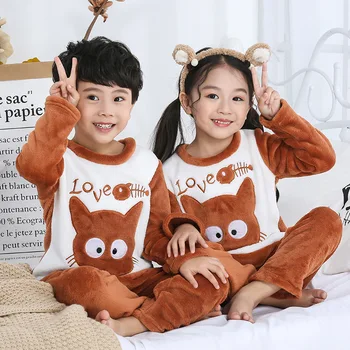 Dětské flanelové pyžamo chlapci a dívky karikatura coral fleece hlavy protector home service