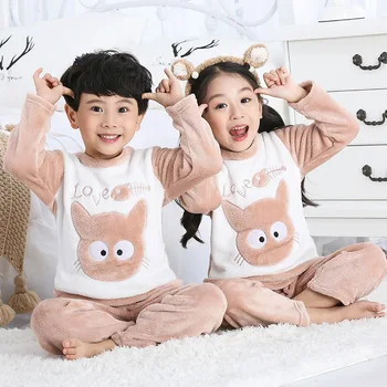 Dětské flanelové pyžamo chlapci a dívky karikatura coral fleece hlavy protector home service