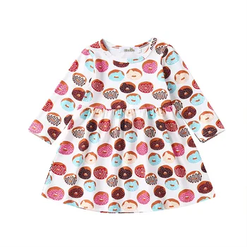 Dětské Oblečení malých Dětí, Evropské a Americké Módní dívčí Šaty s Dlouhým Rukávem Cartoon Donut Tisku Sladké Šaty