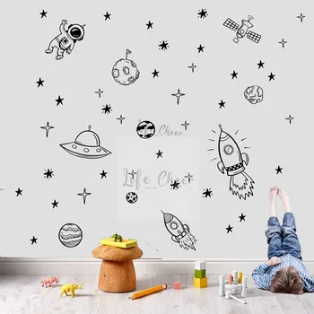 Dětský Pokoj Dekorace Outer Space Téma Nálepka na Zeď Astronaut, Raketa Vinyl Zeď Obtisky Prostor, Hvězdy, Tapety, Vinyl Umění AC031