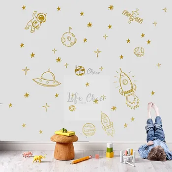 Dětský Pokoj Dekorace Outer Space Téma Nálepka na Zeď Astronaut, Raketa Vinyl Zeď Obtisky Prostor, Hvězdy, Tapety, Vinyl Umění AC031
