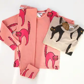 Děvčátka Šaty Batole Dívky Oblečení Sady Pro Podzimní Růžové Kočky, Holky, Šaty, Děti, Děti, Fashion tričko + Šaty Pro Dívky