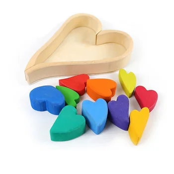 Dřevěné Hračky Buk Duha Mince a Prsteny, Stohovatelné Montessori hračky, Příroda Volné Díly Kreativní Hračky 12 barev