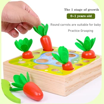 Dřevěné Montessori Baby Hračky 0-12 Měsíců Chytit Červy Sklizeň Mrkve Hry Vzdělávací Hračky Pro Děti, Legrační Děti, Rané Učení