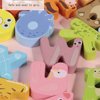 Dřevěné Montessori zvířecí abeceda, puzzle, kognitivní palubě hračky dětské dřevěné puzzle early learning, dítě, vzdělávací hračky
