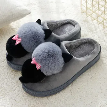 Dům Přezůvky Ženy Zimní Srst Slide Cat Vzor Pantoflíček Femme Domácí Pantofle Dámské Indoor Boty Nadýchané Přezůvky Pantufa