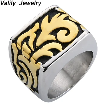 EdgLifU Man Band Prsten Geometrické, Květinové Obrázek Motorkářské Prsteny Prst šperky pro Muže z Nerezové Oceli Cool Silver Black Ring Šperky