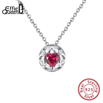 Effie Královna Láska Srdce Červené Korund Zirkon Přívěsek Náhrdelníky pro Ženy, Svatební 925 Stříbro Jemné Šperky Dárek EQN11