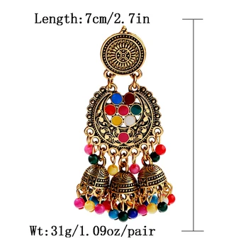 Elegantní Dámské Květinové Zlaté Jhumka Náušnice Vintage Etnické Indické Cikánské Boho Kmen Bell Střapcem Náušnice