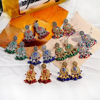 Elegantní Dámské Květinové Zlaté Jhumka Náušnice Vintage Etnické Indické Cikánské Boho Kmen Bell Střapcem Náušnice