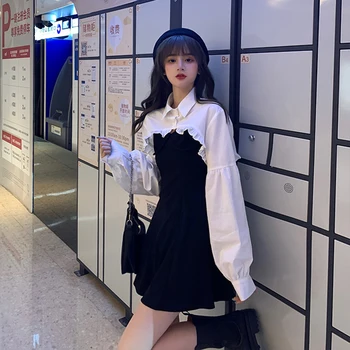 Elegantní Party Šaty Ženy Dlouhý Rukáv Sweet Empire, High Street Mini Šaty Gothic Y2k Šaty Korean Podzimní 2020 Ženské Oblečení
