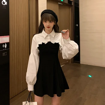 Elegantní Party Šaty Ženy Dlouhý Rukáv Sweet Empire, High Street Mini Šaty Gothic Y2k Šaty Korean Podzimní 2020 Ženské Oblečení