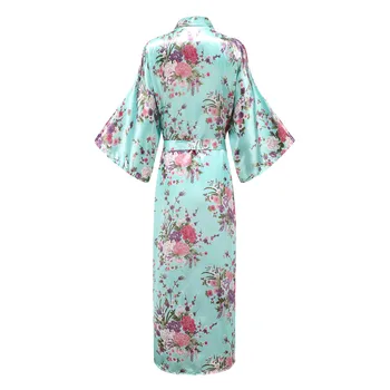 Elegantní Tmavě Zelená Dáma Svatební Roucho Kimono Šaty Vynikající Tisk Květina oblečení na Spaní noční Košili Soft Satin Intimní Vana Šaty 3XL