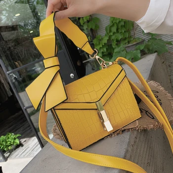 Elegantní Žena Bow Tote Bag 2020 Nový Kvalitní PU Kůže Ženy Značkové Kabelky Kámen vzor Zámek Řetězce Rameno Messenger bag