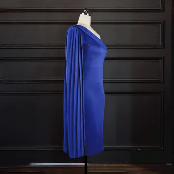 Elegantní Ženy Pevné Slash Neck Solidní Střední-tele Šaty 2021 Jaře Nové bez Rukávů Skládaný Plášť Bodycon Plus Velikosti šaty Šaty