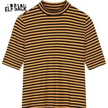 ELFSACK Multicolor Pruhované Ležérní Slim Pletené T-Shirt Ženy Crop Top 2020 Letní ELF Krátký Rukáv Korean Dívčí Denní Základní Tee