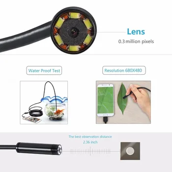 Endoskop Objektiv 3,5 m Vodotěsné Mini HD Kamery Had Trubice 5,5 mm Pevné Kabelové USB Inspekční LED Boroskop pro Android Telefon, PC