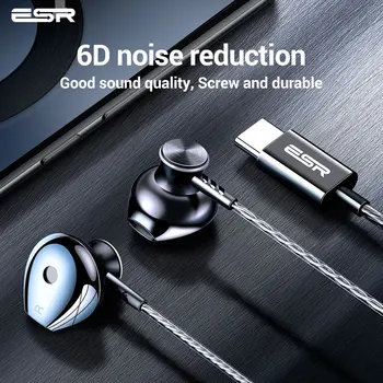 ESR Sportovní Sluchátka Typ-C Rozhraní Drátové Super Bass 6D Redukce Šumu Crack Headset Sluchátko s Mikrofonem pro Xiaomi Huawei