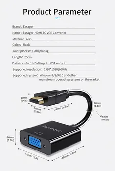 Essager HDMI na VGA Adaptér Kabel 1080P HDMI Samec na VGA Samice Jack 3,5 mm Video Converter Aux Audio Splitter Pro Notebook PS4 TV
