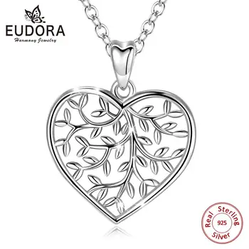 EUDORA 925 Sterling Silver, hodně Štěstí Strom Života Olivový list Přívěšek Náhrdelník Pro Muže, Ženy Sterling-Stříbra Jemné Šperky CYD383