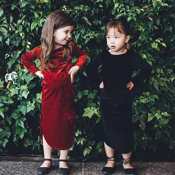 Evropa a Spojené Státy dívky šaty 2020 s dlouhým rukávem šaty pro dívky rozdělených do zlaté vícebarevného sametové holky oblečení
