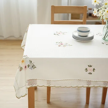 Evropské Vyšívané Květy Ubrus Bílé Duté Krajky Bavlněné Povlečení ubrus Svatební Hostiny TV stolek ubrus