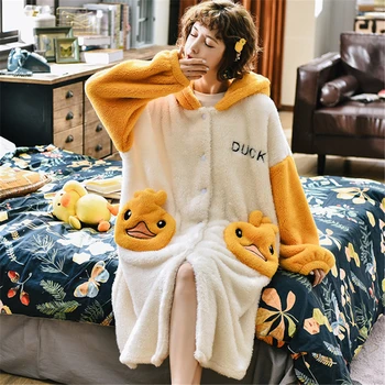 Exploze styl košile ženy podzim zima flanelové tlusté volné s kapucí pyžamo karikatura župan high-kvalitní domácí servis 2020