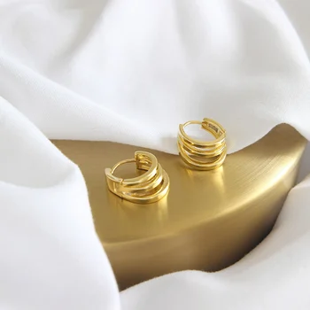 F. I. N. S Módní Zlaté Barvě Stříbra 925 Široké Vrstvené Ženské Náušnice Pro Ženy 2019 Vyhloubený Korejský Náušnice Módní Náušnice