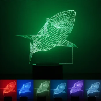 FangNymph 3D Kreativní Žraloka Noční Světlo Barevné LED Zvířecí Vzor Stolní Lampy Pro Ložnice Lůžka, dětský Pokoj, Bar Deco Dárek 1ks
