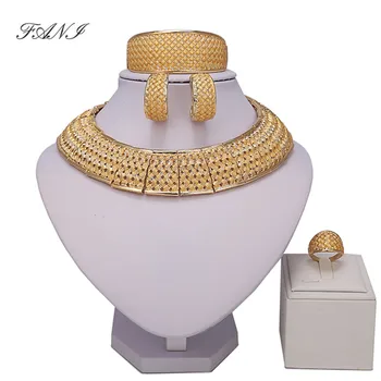 Fani módní africké korálky šperky set značky nigerijské svatební korálek Šperky set, Velkoobchod Dubaj barva zlata Šperky sady zákazníka