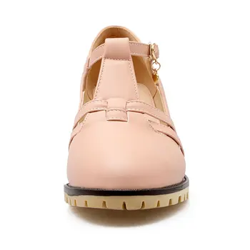 Fanyuan Jaře Stiletto vysoké Podpatky ženy T-Popruh boty sladké Růžové Bílé dívky Čerpadla bezpečnostní Spona Tlustý podpatek lady Šaty boty