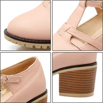 Fanyuan Jaře Stiletto vysoké Podpatky ženy T-Popruh boty sladké Růžové Bílé dívky Čerpadla bezpečnostní Spona Tlustý podpatek lady Šaty boty