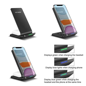 FDGAO 2 v 1 Qi Bezdrátová Nabíječka Pro iPhone 12 11 XS XR X Airpods Pro 15W Rychle Nabíjecí Stanice pro Samsung S20 S10 Galaxy Pupeny
