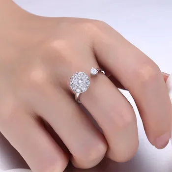 Felicelia Nastavitelný Vrtět Prsten pro Ženy Anti-Úzkost Spinner Kroužky Se Zirkony Crystal Silver Svatební Zásnubní Prsten