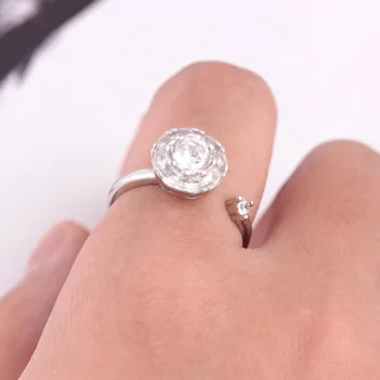 Felicelia Nastavitelný Vrtět Prsten pro Ženy Anti-Úzkost Spinner Kroužky Se Zirkony Crystal Silver Svatební Zásnubní Prsten